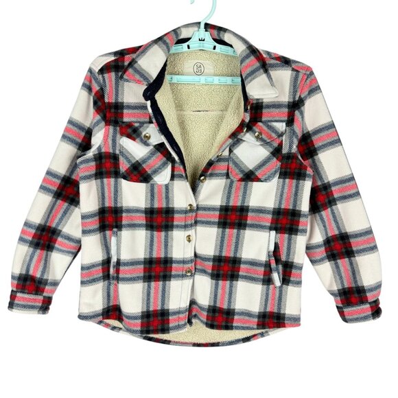 Sage Collective Women's Full Lined Plaid Fleece Grey/Red Shirt Jacket Size M - Picture 3 of 10